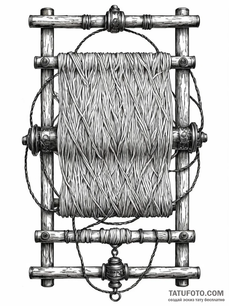 Tattoo sketch, weaving loom, time threads, an... - эскиз тату (№1752510846_0, 14.07.2025 16:34) — Tatufoto.com