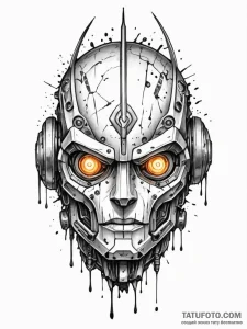 Tattoo sketch, rune-carved robot head, a deta... - эскиз тату (№1752510932_0, 14.07.2025 16:35) — Tatufoto.com
