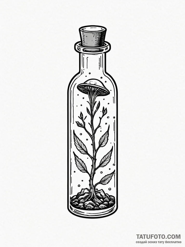 Tattoo sketch, xeno-botanist's vial, a clear... - эскиз тату (№1752511188_0, 14.07.2025 16:39) — Tatufoto.com