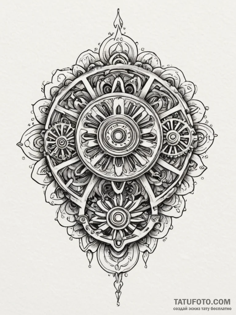 Tattoo sketch, glimmering gear flower, a deli... - эскиз тату (№1752511274_0, 14.07.2025 16:41) — Tatufoto.com