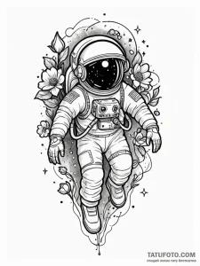 Tattoo sketch, tethered astronaut, cosmic blo... - эскиз тату (№1752511444_0, 14.07.2025 16:44) — Tatufoto.com