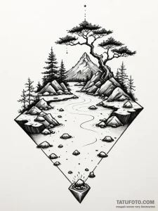 Tattoo sketch, floating zen garden, a tranqui... - эскиз тату (№1752511701_0, 14.07.2025 16:48) — Tatufoto.com
