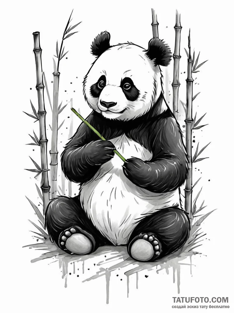 Tattoo sketch, pensive panda, data bamboo, a... - эскиз тату (№1752511787_0, 14.07.2025 16:49) — Tatufoto.com