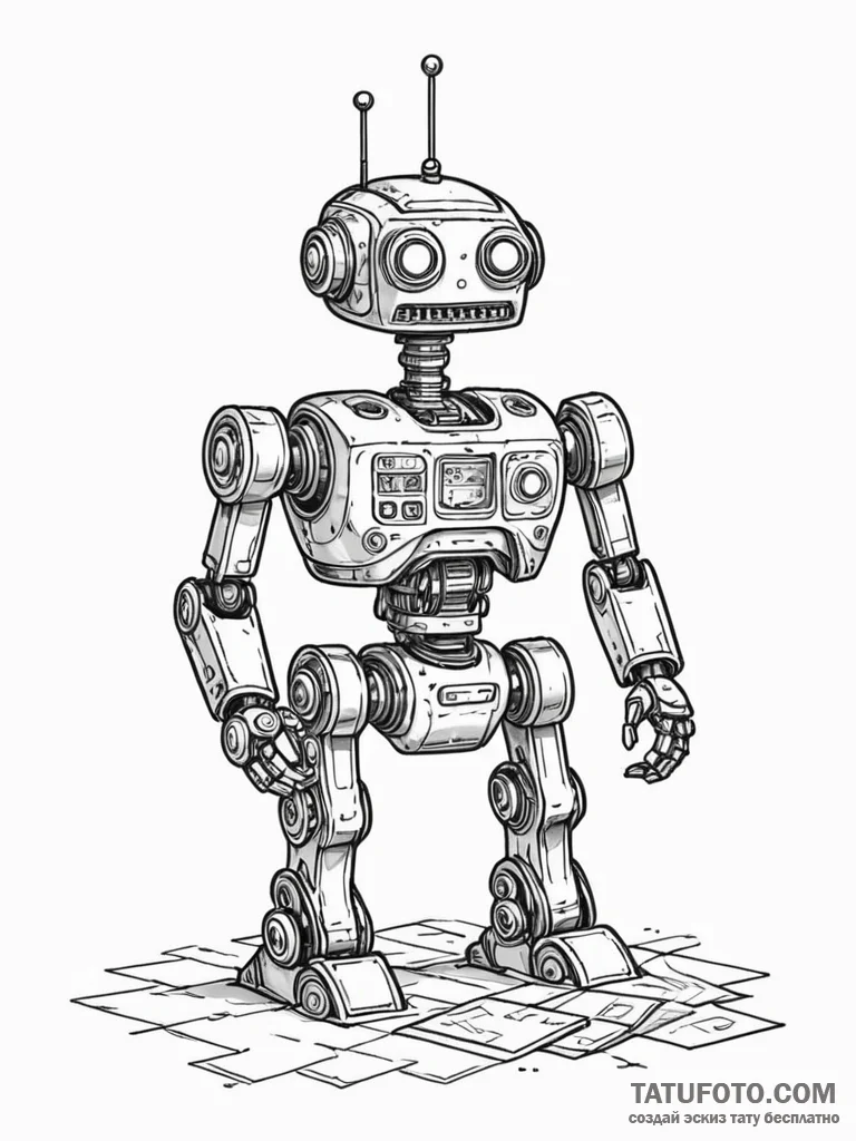 Tattoo sketch, quirky robot architect, a smal... - эскиз тату (№1752511872_0, 14.07.2025 16:51) — Tatufoto.com