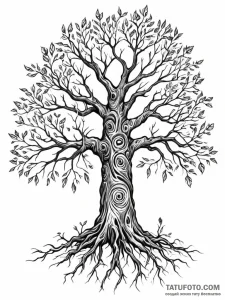 Tattoo sketch, talking tree, data roots, a ma... - эскиз тату (№1752511958_0, 14.07.2025 16:52) — Tatufoto.com