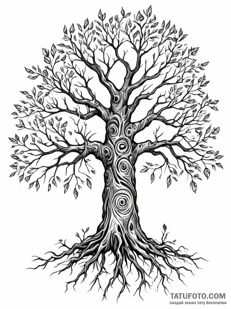 Tattoo sketch, talking tree, data roots, a ma... - эскиз тату (№1752511958_0, 14.07.2025 16:52) — Tatufoto.com