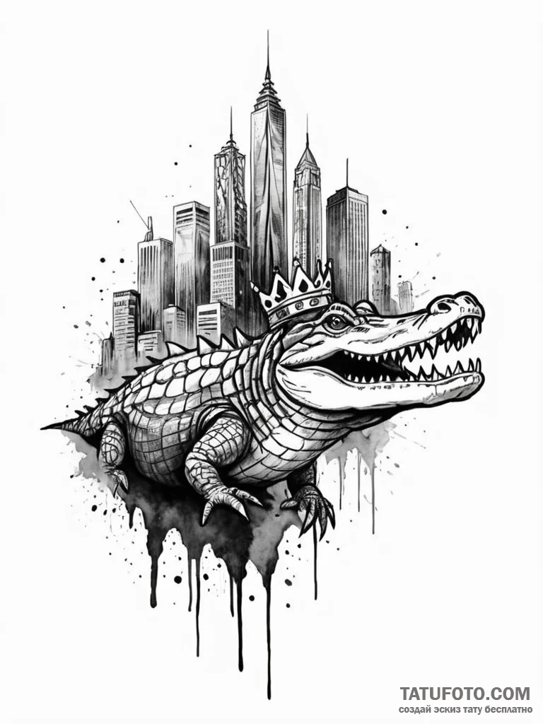 Tattoo sketch, an alligator wearing a crown o... - эскиз тату (№1752512043_0, 14.07.2025 16:54) — Tatufoto.com