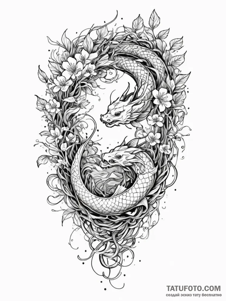 Tattoo sketch, undergrowth of data vines, a d… — эскиз тату (№1752512467_0, 14.07.2025 17:01) — Tatufoto.com