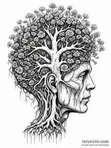 Tattoo sketch, brain with roots growing out o... - эскиз тату (№1752513152_0, 14.07.2025 17:12) — Tatufoto.com