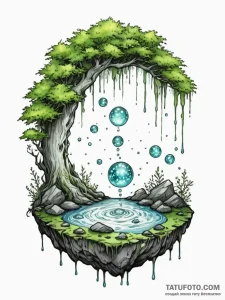 Tattoo sketch, wisdom's wellspring, cosmic wa... - эскиз тату (№1752513237_0, 14.07.2025 17:13) — Tatufoto.com