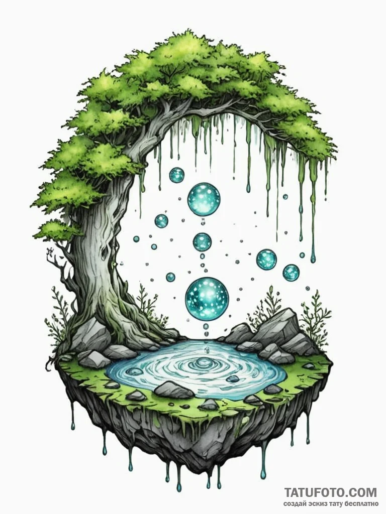 Tattoo sketch, wisdom’s wellspring, cosmic wa… — эскиз тату (№1752513237_0, 14.07.2025 17:13) — Tatufoto.com