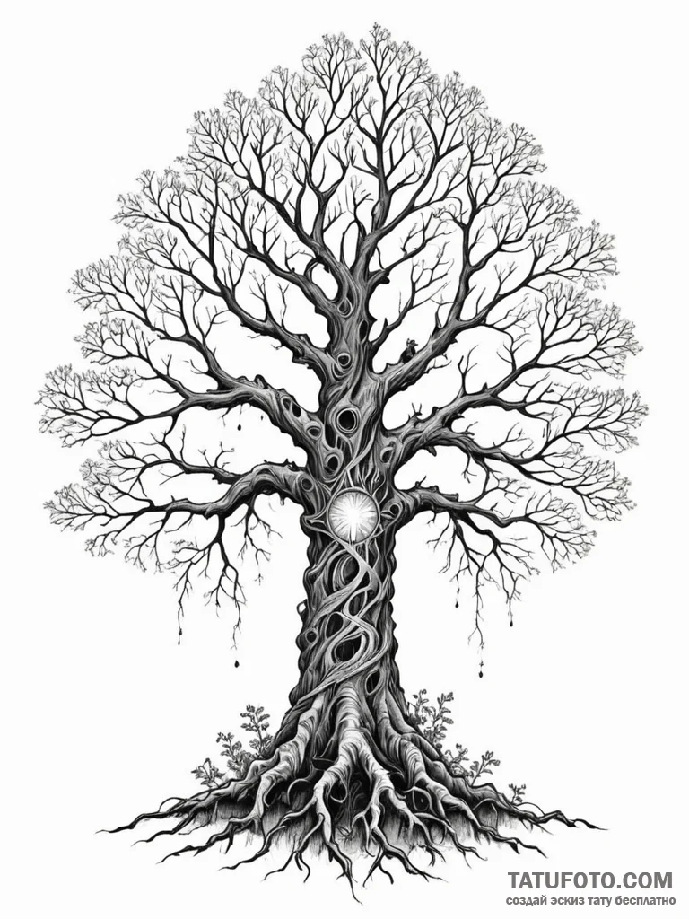 Tattoo sketch, fractal forest sentinel, a gra... - эскиз тату (№1752513580_0, 14.07.2025 17:19) — Tatufoto.com