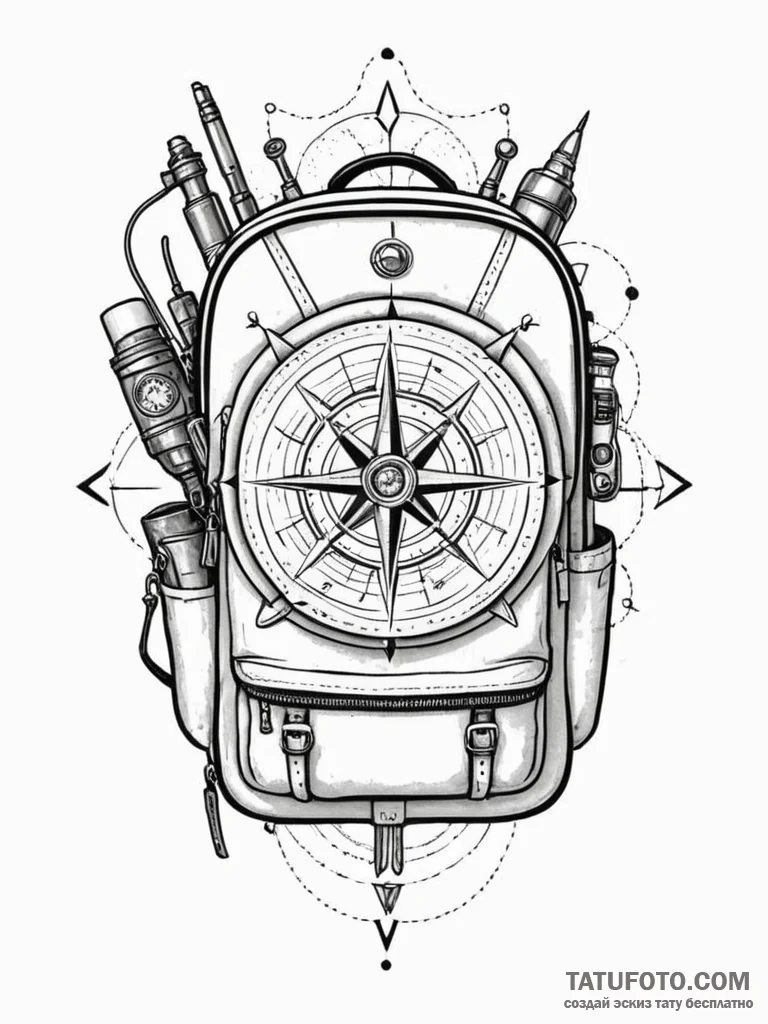 Tattoo sketch, backpack filled with adventuro... - эскиз тату (№1752513665_0, 14.07.2025 17:21) — Tatufoto.com