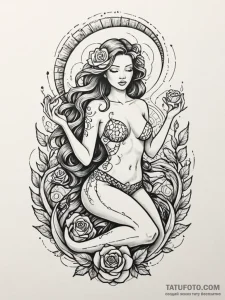 Tattoo sketch, siren's call, digital waves, a... - эскиз тату (№1752513836_0, 14.07.2025 17:23) — Tatufoto.com