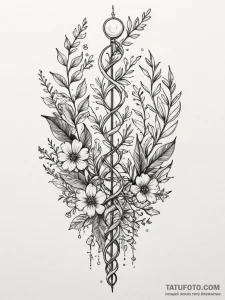 Tattoo sketch, genetic garden of eden, a lush... - эскиз тату (№1752513922_0, 14.07.2025 17:25) — Tatufoto.com