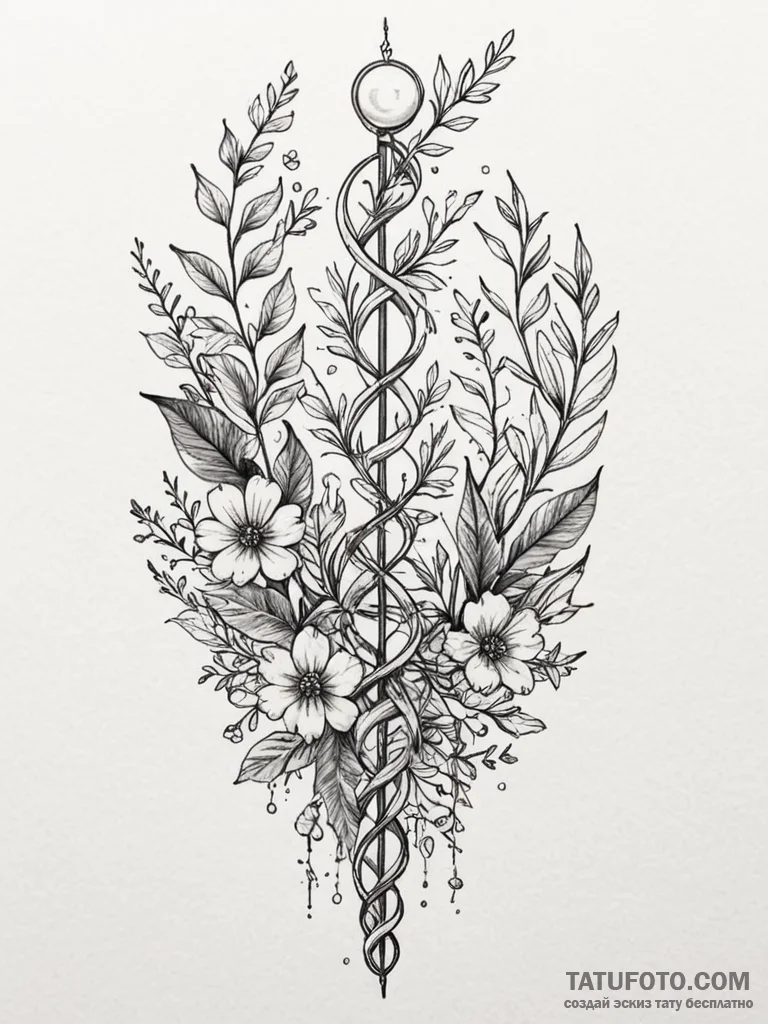 Tattoo sketch, genetic garden of eden, a lush... - эскиз тату (№1752513922_0, 14.07.2025 17:25) — Tatufoto.com