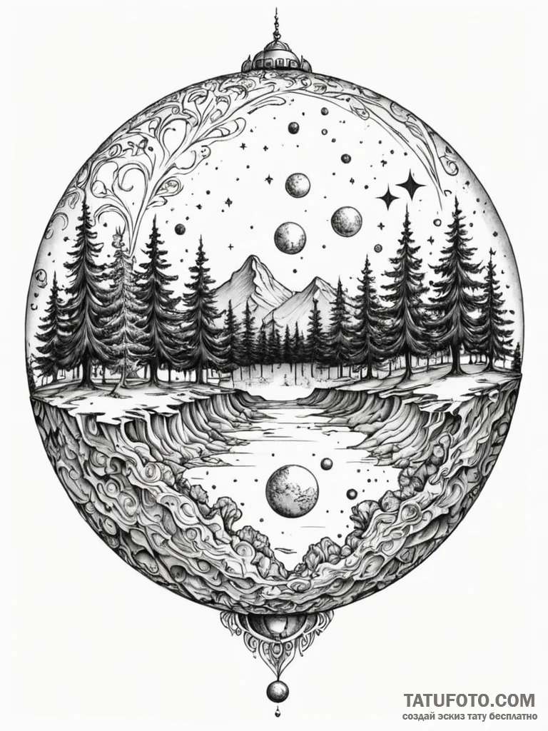 Tattoo sketch, layered reality orb, a transpa… — эскиз тату (№1752514092_0, 14.07.2025 17:28) — Tatufoto.com