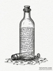 Tattoo sketch, time-lost message in a bottle... - эскиз тату (№1752514178_0, 14.07.2025 17:29) — Tatufoto.com