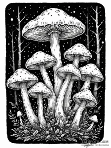 Tattoo sketch, mystical mushroom network, a c... - эскиз тату (№1752514262_0, 14.07.2025 17:31) — Tatufoto.com
