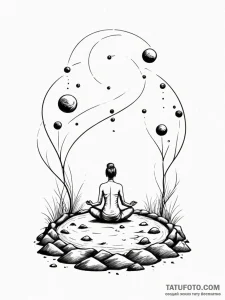 Tattoo sketch, zero-gravity zen garden, a min... - эскиз тату (№1752514472_0, 14.07.2025 17:34) — Tatufoto.com