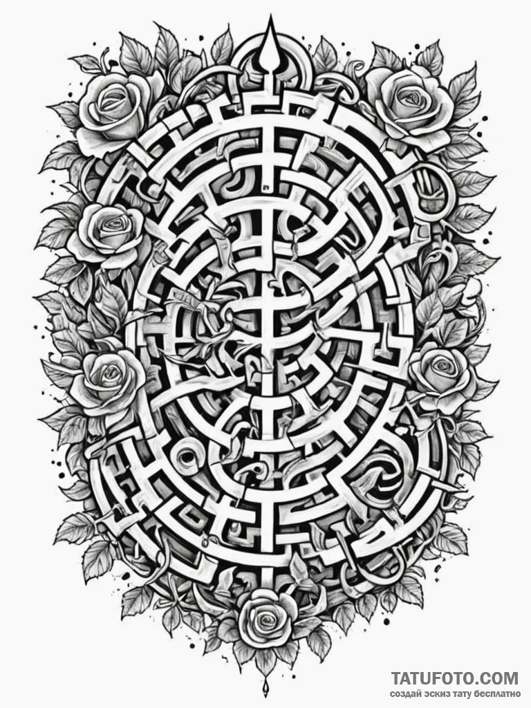 Tattoo sketch, mnemonic maze, a complex, swir... - эскиз тату (№1752514985_0, 14.07.2025 17:43) — Tatufoto.com
