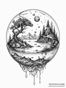 Tattoo sketch, glass orb of worlds, a perfect... - эскиз тату (№1752515157_0, 14.07.2025 17:45) — Tatufoto.com