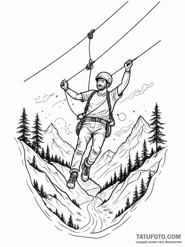 Tattoo sketch, zipline through the metaverse,... - эскиз тату (№1752515413_0, 14.07.2025 17:50) — Tatufoto.com