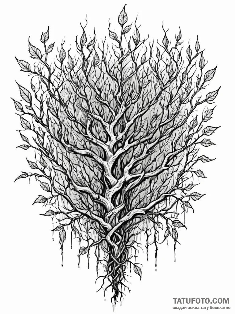 Tattoo sketch, nature's firewall, a dense, im... - эскиз тату (№1752515584_0, 14.07.2025 17:53) — Tatufoto.com