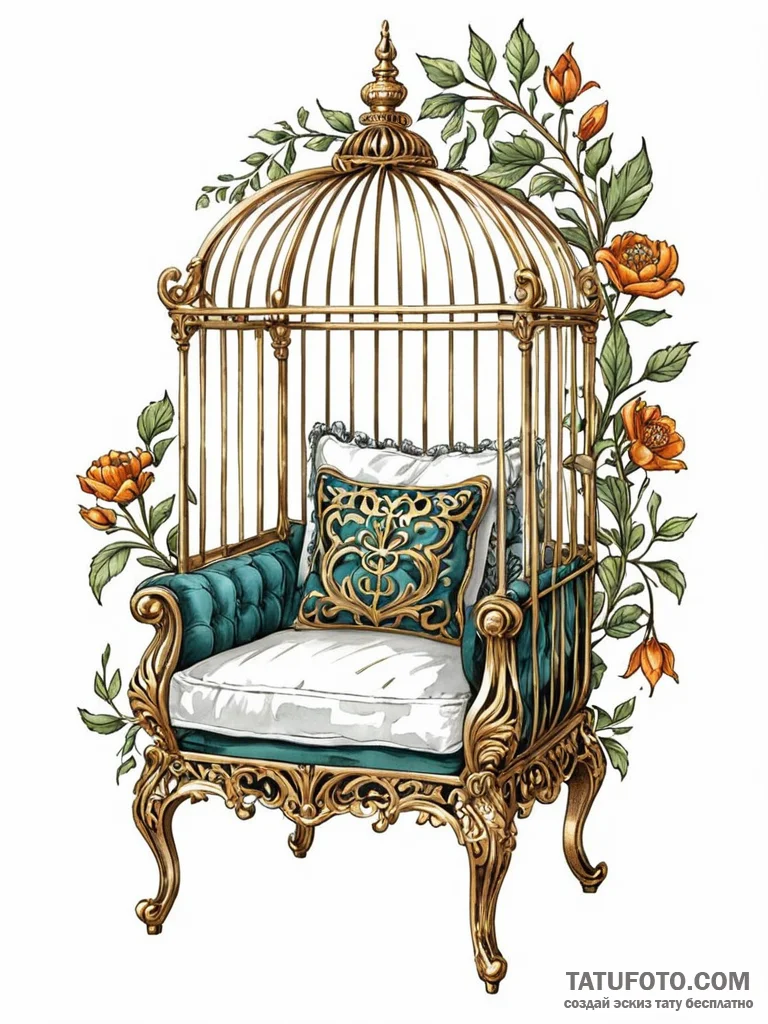 Tattoo sketch, gilded cage of comfort, an orn... - эскиз тату (№1752515925_0, 14.07.2025 17:58) — Tatufoto.com