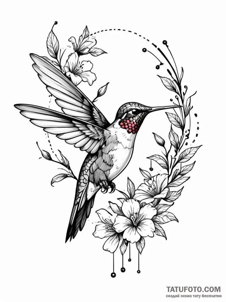 Tattoo sketch, hummingbird, nectar of code, a... - эскиз тату (№1752516695_0, 14.07.2025 18:11) — Tatufoto.com