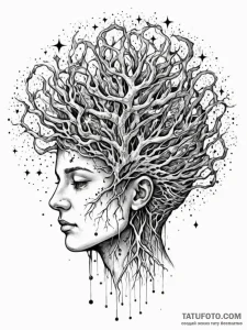 Tattoo sketch, human mind, cosmic connection,... - эскиз тату (№1752517380_0, 14.07.2025 18:23) — Tatufoto.com