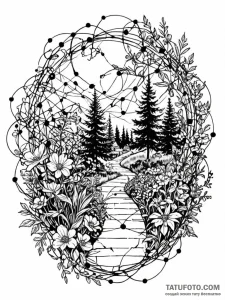 Tattoo sketch, logic gate garden, a garden la... - эскиз тату (№1752517466_0, 14.07.2025 18:24) — Tatufoto.com