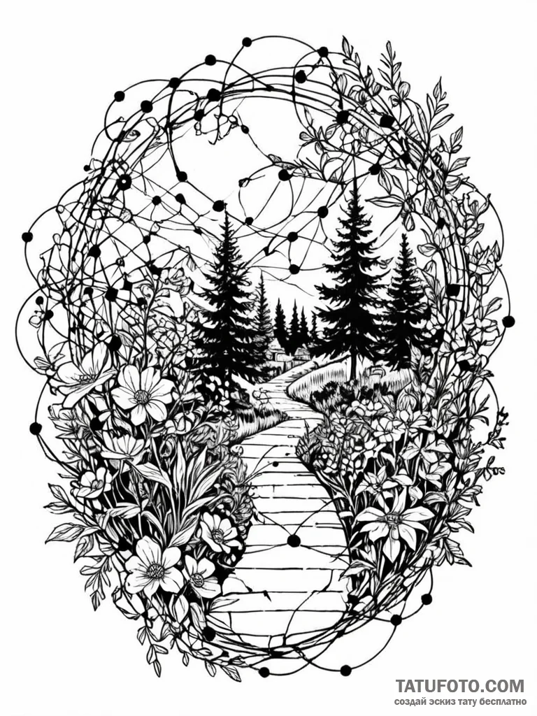 Tattoo sketch, logic gate garden, a garden la... - эскиз тату (№1752517466_0, 14.07.2025 18:24) — Tatufoto.com