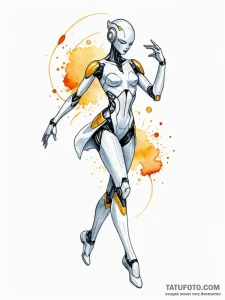 Tattoo sketch, joyful android dance, a sleek,... - эскиз тату (№1752517639_0, 14.07.2025 18:27) — Tatufoto.com