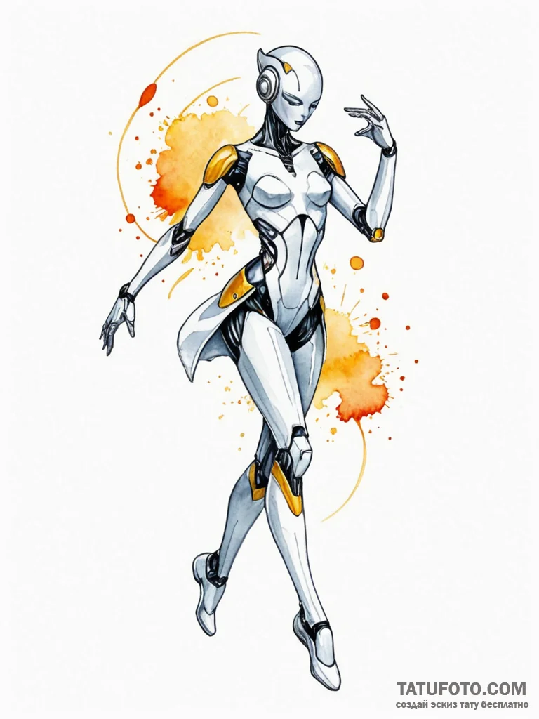 Tattoo sketch, joyful android dance, a sleek,... - эскиз тату (№1752517639_0, 14.07.2025 18:27) — Tatufoto.com