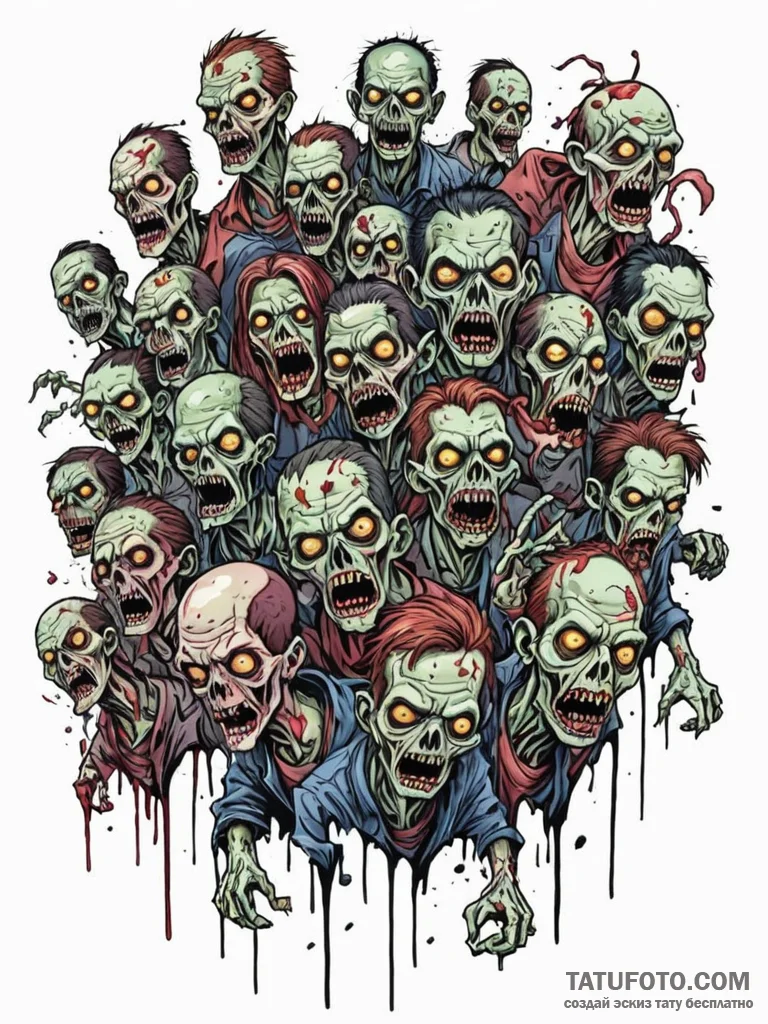 Tattoo sketch, zombie horde, digital glitch e… — эскиз тату (№1752517726_0, 14.07.2025 18:28) — Tatufoto.com