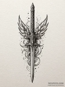 Feathered dagger beneath burning sky, artisti... - эскиз тату (№1752517812_0, 14.07.2025 18:30) — Tatufoto.com