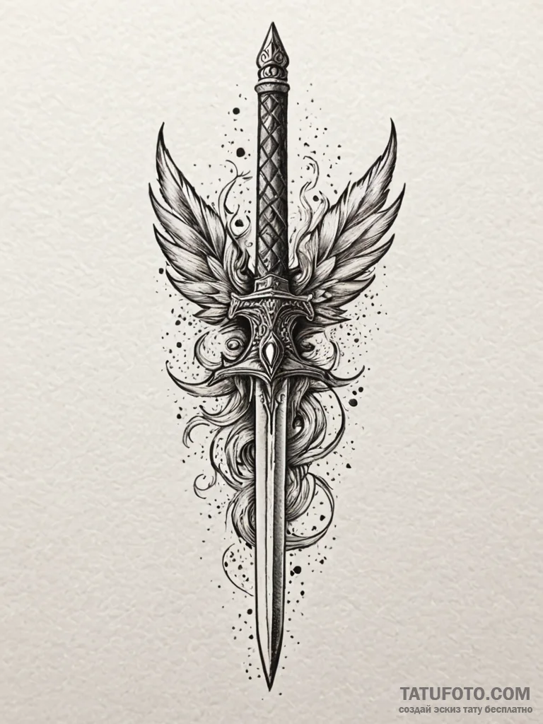Feathered dagger beneath burning sky, artisti… — эскиз тату (№1752517812_0, 14.07.2025 18:30) — Tatufoto.com