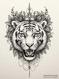 Tiger skull crowned with ivy, artistic tattoo... - эскиз тату (№1752518155_0, 14.07.2025 18:35) — Tatufoto.com