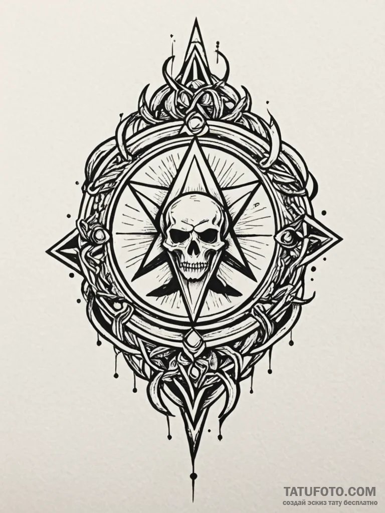 Necrotic sigil glowing faintly, tattoo flash… — эскиз тату (№1752518749_0, 14.07.2025 18:45) — Tatufoto.com