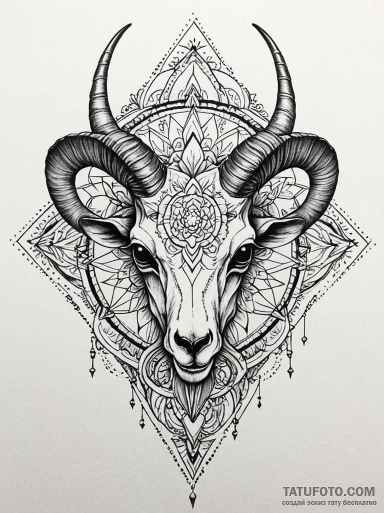Goat skull, tattoo drawing outline, on a clea... - эскиз тату (№1752519009_0, 14.07.2025 18:50) — Tatufoto.com