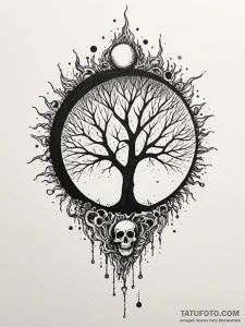 Eclipse tree growing from bones, ink illustra... - эскиз тату (№1752519182_0, 14.07.2025 18:53) — Tatufoto.com