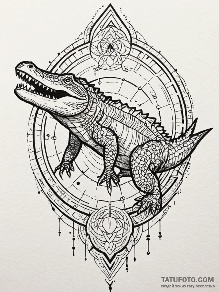 Crocodile with glowing hieroglyphs on its sca... - эскиз тату (№1752519268_0, 14.07.2025 18:54) — Tatufoto.com