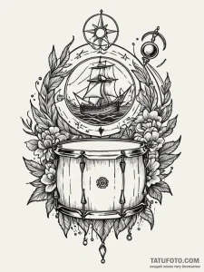 Ritual drum echoing through darkness, tattoo... - эскиз тату (№1752519439_0, 14.07.2025 18:57) — Tatufoto.com