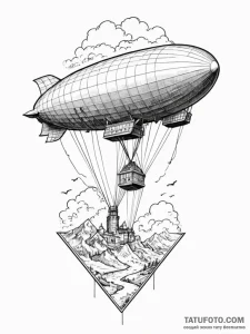 Zeppelin, classic blimp shape, ink illustrati... - эскиз тату (№1752519870_0, 14.07.2025 19:04) — Tatufoto.com