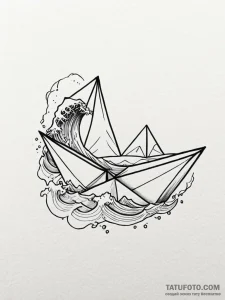 Origami boat on a wave - эскиз тату (№1752519955_0, 14.07.2025 19:05) — Tatufoto.com