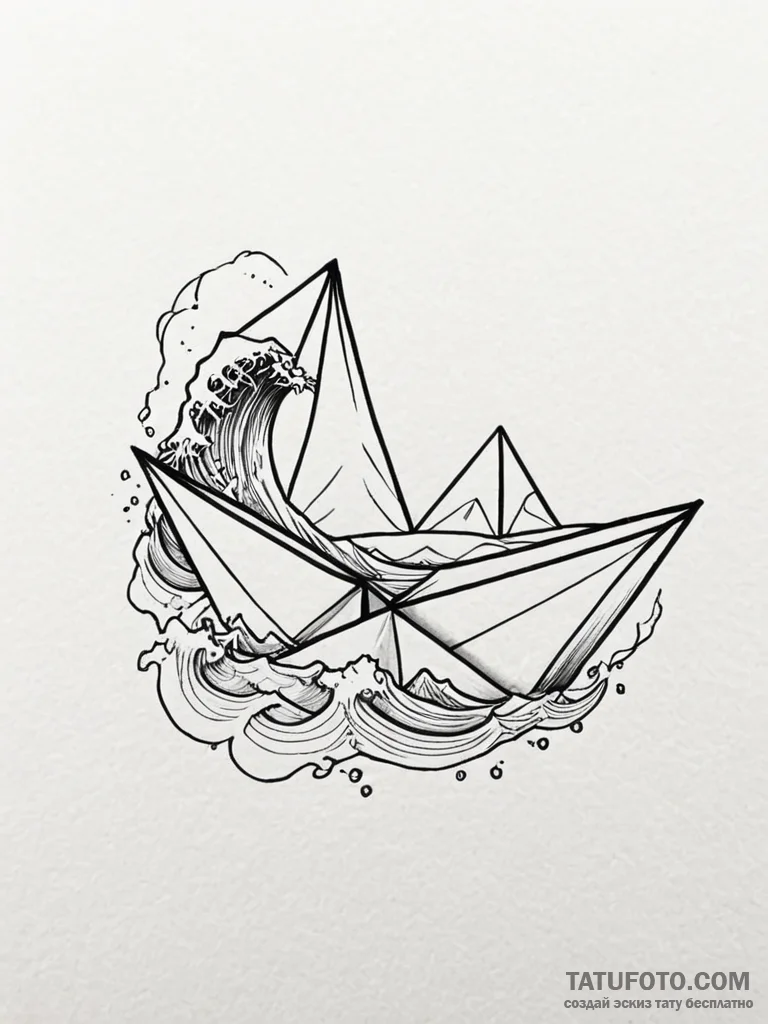 Origami boat on a wave - эскиз тату (№1752519955_0, 14.07.2025 19:05) — Tatufoto.com