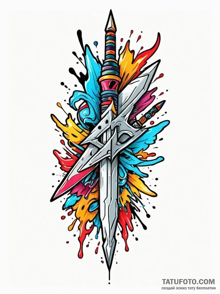 Blade, ink illustration for tattoo, new schoo... - эскиз тату (№1752520125_0, 14.07.2025 19:08) — Tatufoto.com
