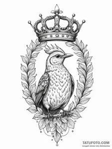 A whimsical bird with a tiny crown, regal,, c... - эскиз тату (№1752520211_0, 14.07.2025 19:10) — Tatufoto.com