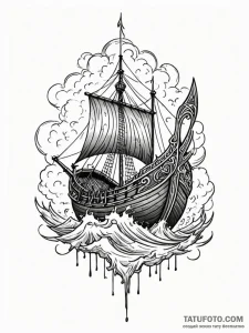 Viking longship in a storm, tattoo line art,... - эскиз тату (№1752520296_0, 14.07.2025 19:11) — Tatufoto.com